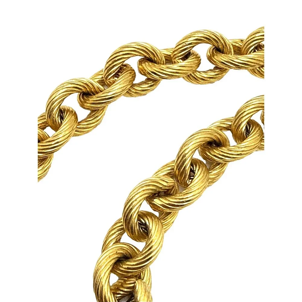 Heavy Gold Tone Textured Round Link Chain Choker Necklace Chunky 1980s Statement